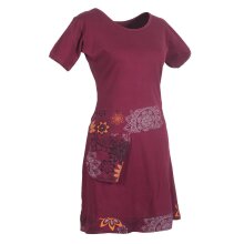 Vishes - Damen Kurzarm Kleid Hippie Blumen Muster Sidebag Tasche dunkelrot 40-42