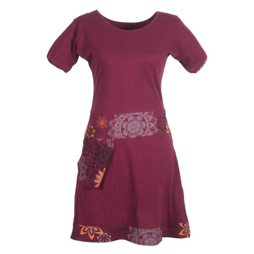 Vishes - Damen Kurzarm Kleid Hippie Blumen Muster Sidebag Tasche dunkelrot 44