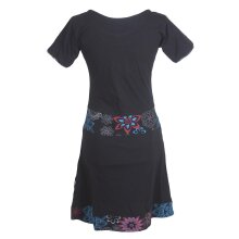 Vishes - Damen Kurzarm Kleid Hippie Blumen Muster Sidebag Tasche schwarz 40