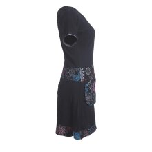 Vishes - Damen Kurzarm Kleid Hippie Blumen Muster Sidebag Tasche schwarz 44