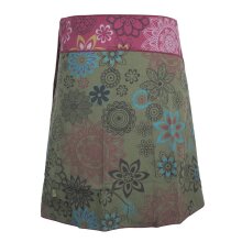 Damen Wickel-Rock Bedruckt Bestickt Blumen Mandala Gürtel-Tasche olive-dunkelrot 42-50