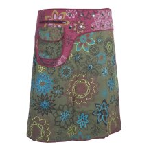 Damen Wickel-Rock Bedruckt Bestickt Blumen Mandala Gürtel-Tasche olive-dunkelrot 42-50