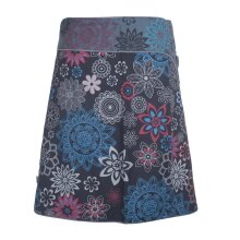 Damen Wickel-Rock Bedruckt Bestickt Blumen Mandala Gürtel-Tasche schwarz-grau 42-50