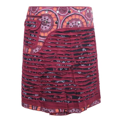 Vishes Wickelrock Rock zum Wickeln Druckknöpfe Cutwork Blumen Mandala Sidebag  schwarz-dunkelrot 44-50