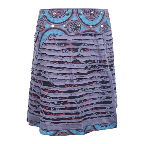 Vishes Wickelrock Rock zum Wickeln Druckknöpfe Cutwork Blumen Mandala Sidebag  schwarz-grau 38-46