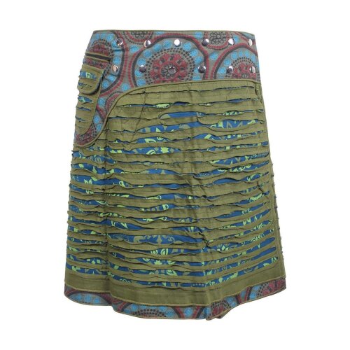 Vishes Wickelrock Rock zum Wickeln Druckknöpfe Cutwork Blumen Mandala Sidebag  türkis-grün 38-46