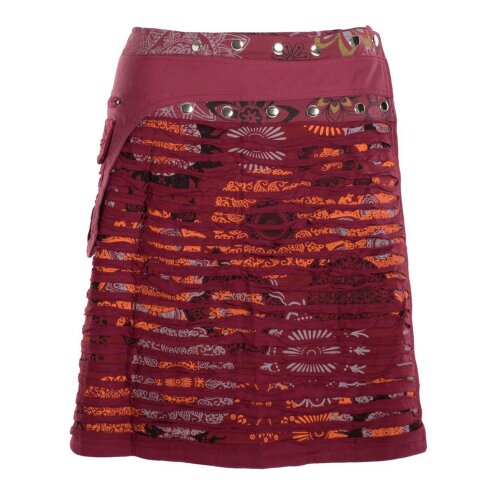 Vishes - Wickelrock Rock zum Wickeln Druckknöpfe Cutwork Blumen Mandala Sidebag dunkelrot 42-50