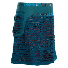 Vishes - Wickelrock Rock zum Wickeln Druckknöpfe Cutwork Blumen Mandala Sidebag schwarz-türkis 42-50