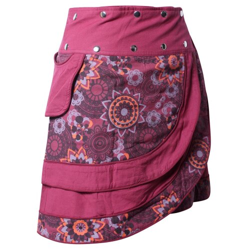 Vishes Damen Wickelrock Druckknöpfe Mandala Blümchen dunkelrot 36-46