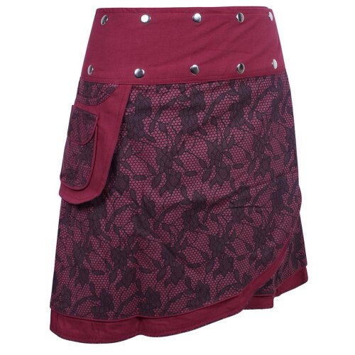 Vishes - Damen Wickelrock Rock zum Wickeln mit Druckknöpfen Spitze Blumen dunkelrot 42-50