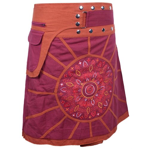 Vishes - Wickelrock Rock zum Wickeln Kurz Druckknöpfe Sonne Blume Bestickt dunkelrot 38-44