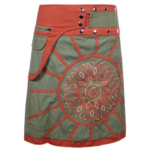 Vishes - Wickelrock Rock zum Wickeln Kurz Druckknöpfe Sonne Blume Bestickt olivegrün 38-44