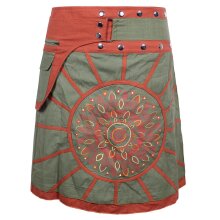 Vishes - Wickelrock Rock zum Wickeln Kurz Druckknöpfe Sonne Blume Bestickt olivegrün 38-44