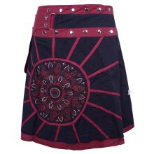 Vishes - Wickelrock Rock zum Wickeln Kurz Druckknöpfe Sonne Blume Bestickt schwarz-dunkelrot 42-50