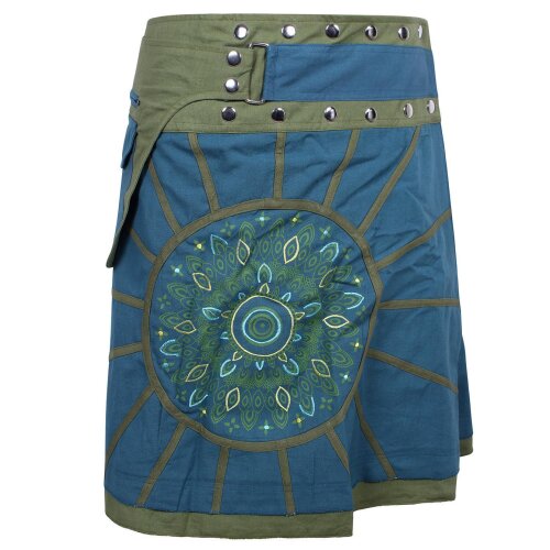 Vishes - Wickelrock Rock zum Wickeln Kurz Druckknöpfe Sonne Blume Bestickt türkis-grün 38-44