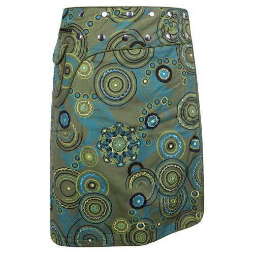 Vishes Kurzer Wickelrock Rock zum Wickeln Druckknöpfe Blumen Kreise Bestickt olivegrün 36-46