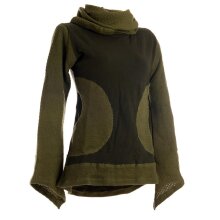 Vishes Damen Pullover aus Baumwolle mit Schalkragen olive 42