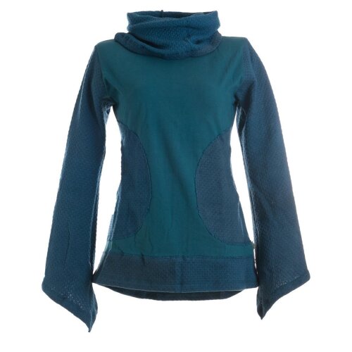 Vishes Damen Pullover aus Baumwolle mit Schalkragen dunkeltürkis 48