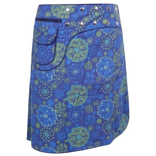 Vishes Wickelrock Rock zum Wickeln mit Druckknöpfen und Sidebag mit Blumen bedruckt blau 36-44