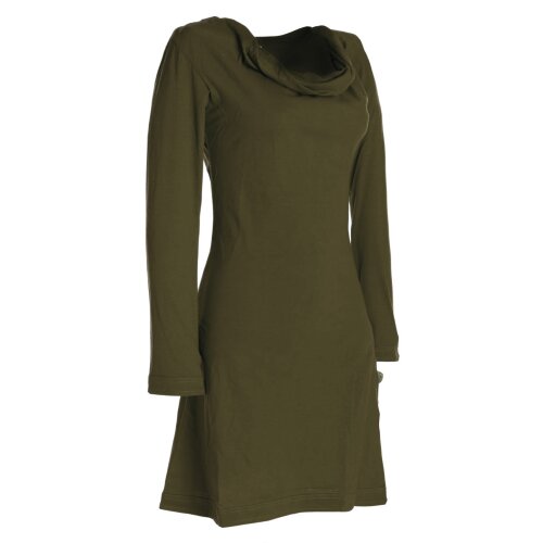 Vishes - Langarm Damen Einfarbig Biobaumwolle Jersey-Kleid Wasserfallkragen olive 46