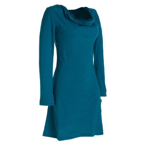 Vishes - Langarm Damen Einfarbig Biobaumwolle Jersey-Kleid Wasserfallkragen türkis 44