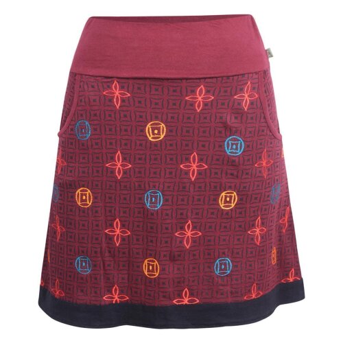 Vishes - Damen Baumwoll-Rock, 70er Jahre Retro Mosaik Blumen-Druck Taschen dunkelrot 40
