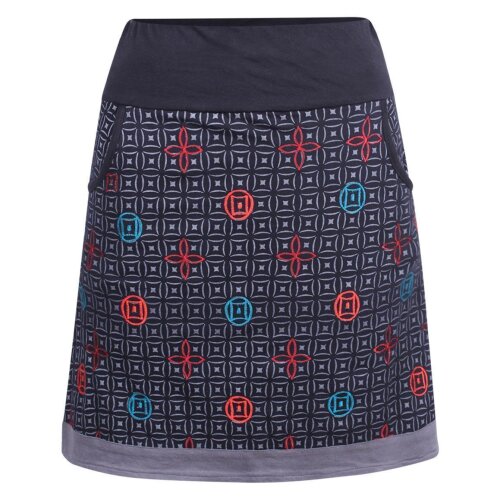 Vishes - Damen Baumwoll-Rock, 70er Jahre Retro Mosaik Blumen-Druck Taschen schwarz 34