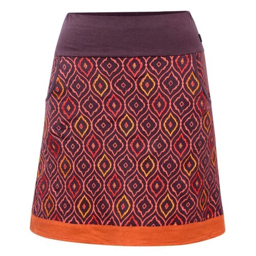 Vishes - Damen Baumwoll-Rock, 70er 80er Jahre Retro Muster bedruckt bestickt, Taschen  braun 46