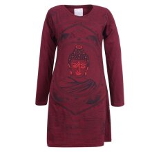 Vishes Damen Langarm Baumwollkleid Shirtkleid mit Buddha...