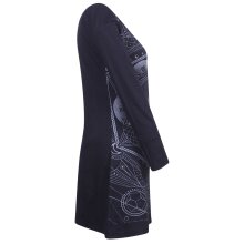 Vishes Damen Langarm Baumwollkleid Shirtkleid mit Buddha Druck schwarz 48