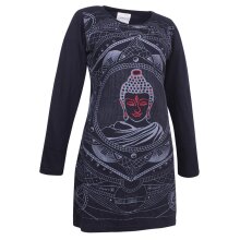 Vishes Damen Langarm Baumwollkleid Shirtkleid mit Buddha Druck schwarz 48