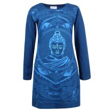 Vishes Damen Langarm Baumwollkleid Shirtkleid mit Buddha...