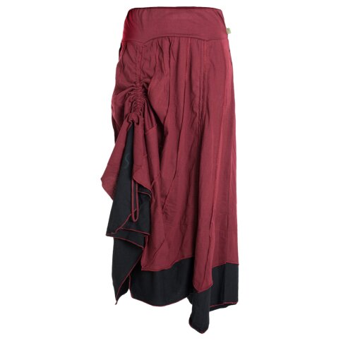 Vishes - Langer Damen Rock Lang Längenverstellbar zum Hochschieben Raffen dunkelrot 36