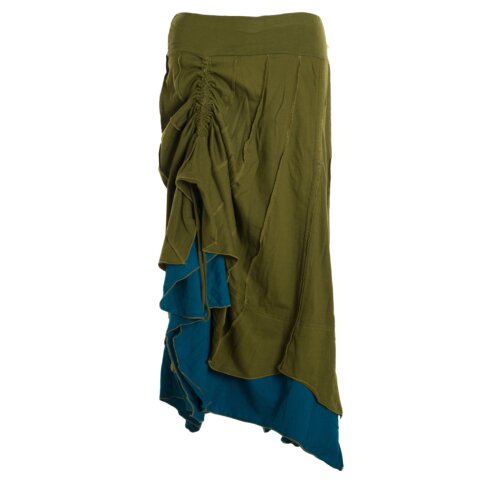 Vishes - Langer Damen Rock Lang Längenverstellbar zum Hochschieben Raffen olive 36