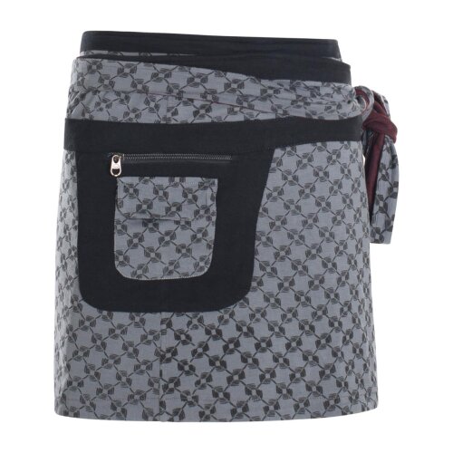 Vishes Damen Wenderock Wickelrock Rock zum Wenden und Binden mit Seitentasche schwarz-grau