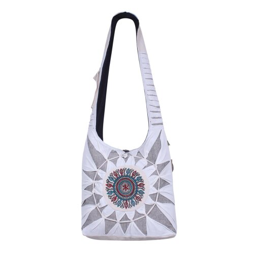 Vishes Damen Umhängetasche Stoff Beuteltasche Schulter Taschen Yogi Bag Baumwolltasche Mandala beige