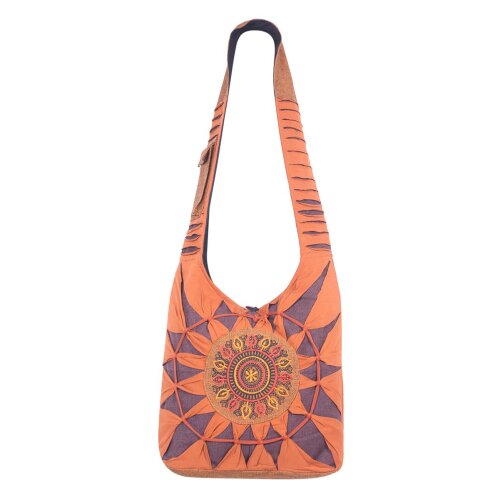 Vishes Damen Umhängetasche Stoff Beuteltasche Schulter Taschen Yogi Bag Baumwolltasche Mandala orange