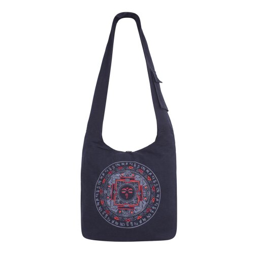 Vishes Damen Umhängetasche Stoff Beuteltasche Schulter Taschen Yogi Bag Baumwolltasche Mandala Om schwarz