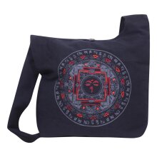 Vishes Damen Umhängetasche Stoff Beuteltasche Schulter Taschen Yogi Bag Baumwolltasche Mandala Om schwarz