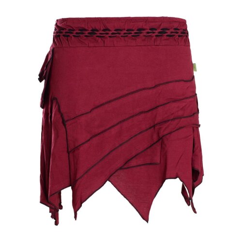 Vishes Damen Goa Elfenrock Zipfelrock Baumwollrock Rock Patchwork Seitentasche dunkelrot 42