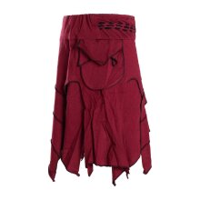 Vishes Damen Goa Elfenrock Zipfelrock Baumwollrock Rock Patchwork Seitentasche dunkelrot 42