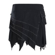 Vishes Damen Goa Elfenrock Zipfelrock Baumwollrock Rock Patchwork Seitentasche schwarz 42