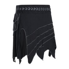 Vishes Damen Goa Elfenrock Zipfelrock Baumwollrock Rock Patchwork Seitentasche schwarz 42