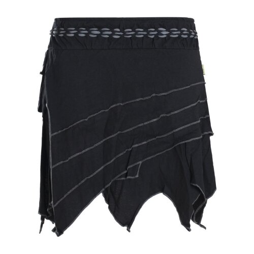 Vishes Damen Goa Elfenrock Zipfelrock Baumwollrock Rock Patchwork Seitentasche schwarz 46