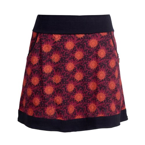 Vishes Damen Baumwoll-Rock 80er Jahre Retro Muster bedruckt Taschen dunkelrot 42