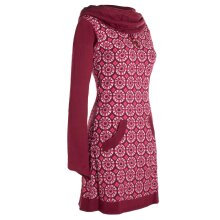 Vishes Langarm Damen Shirt Kleid Schalkragen Bedruckt 70er 80er Retro dunkelrot 44