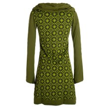 Vishes Langarm Damen Shirt Kleid Schalkragen Bedruckt 70er 80er Retro olive 42