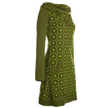 Vishes Langarm Damen Shirt Kleid Schalkragen Bedruckt 70er 80er Retro olive 42