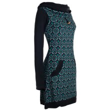 Vishes Langarm Damen Shirt Kleid Schalkragen Bedruckt 70er 80er Retro schwarz 38