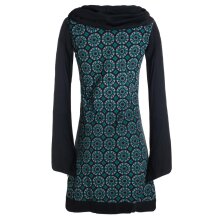 Vishes Langarm Damen Shirt Kleid Schalkragen Bedruckt 70er 80er Retro schwarz 46